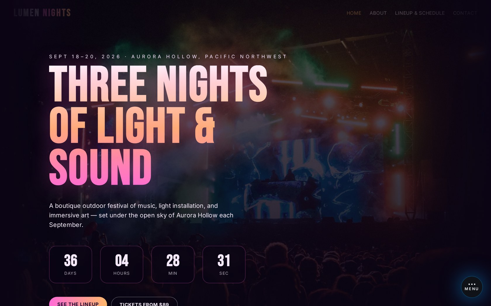 Lumen Nights website preview