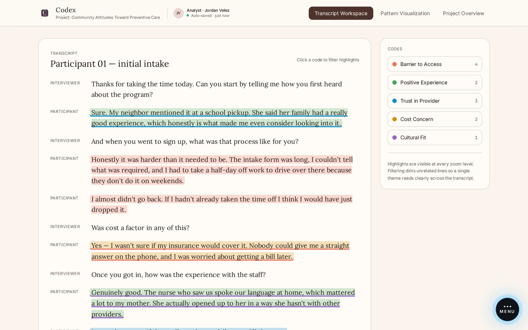Transcript Coding Tool website preview