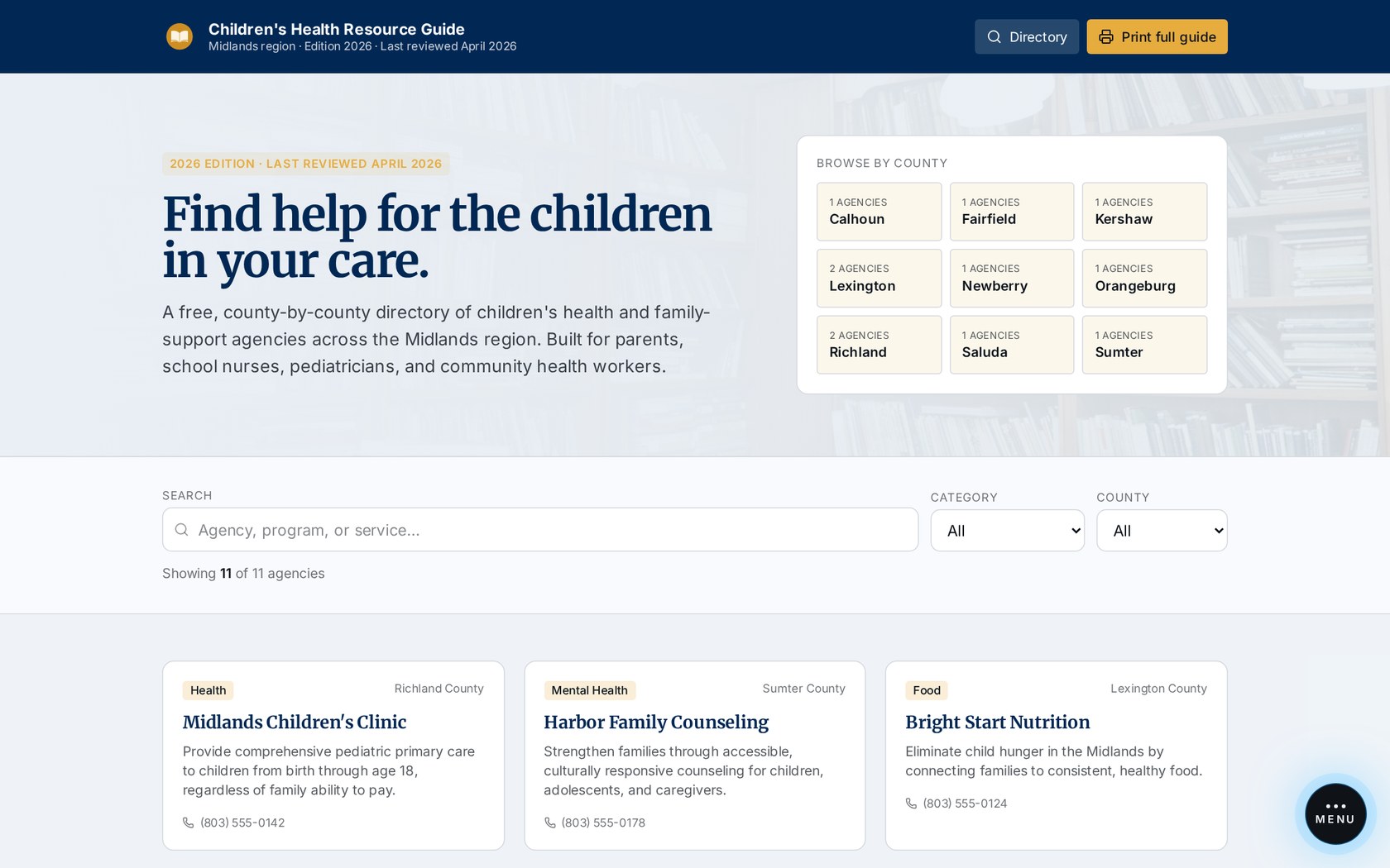 Community Resource Directory website preview